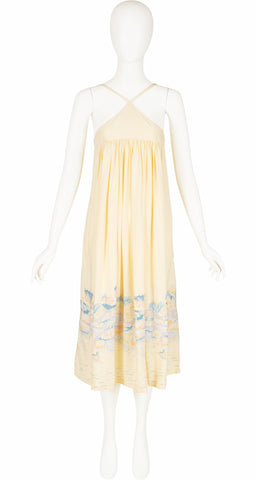 1978 S/S Scenic Park Print Pale Yellow Tent Dress
