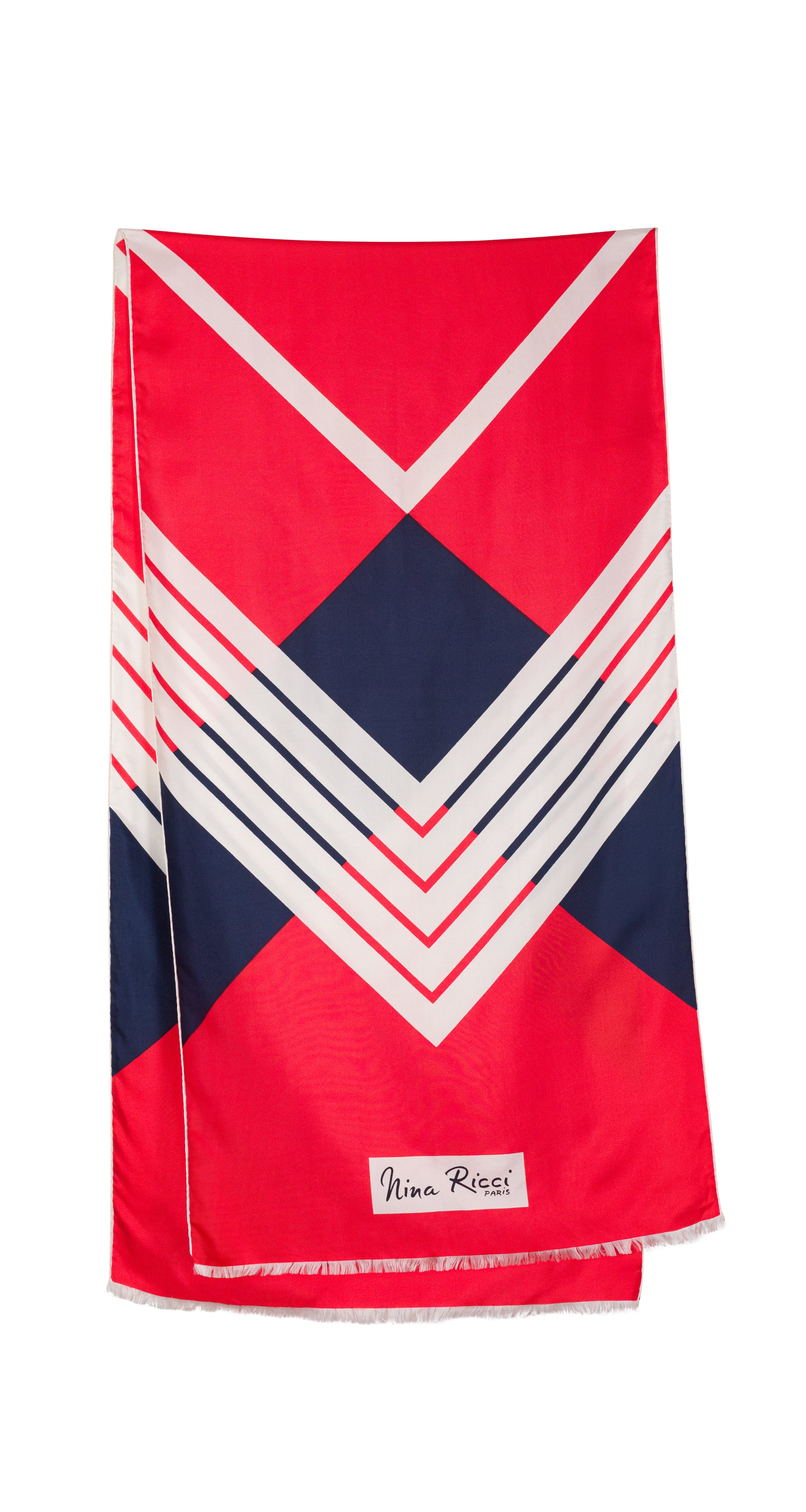 Nina Ricci 1960s Chevron Red & Navy Silk Twill Long Scarf