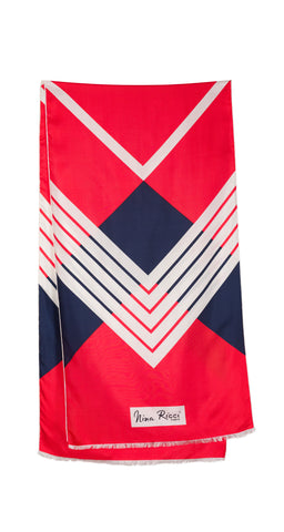Nina Ricci 1960s Chevron Red & Navy Silk Twill Long Scarf