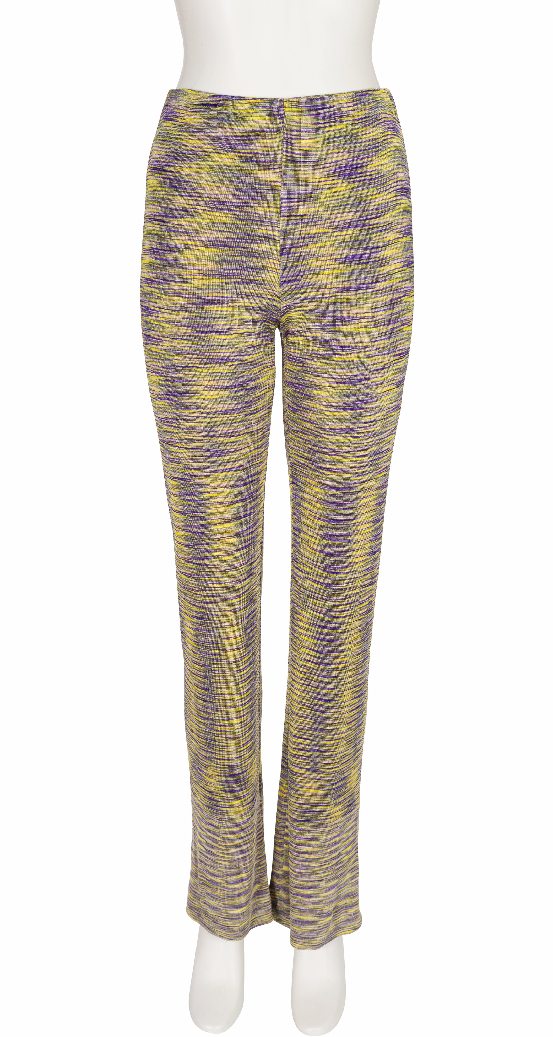 2000s Space Dyed Purple & Yellow Viscose Knit Pants