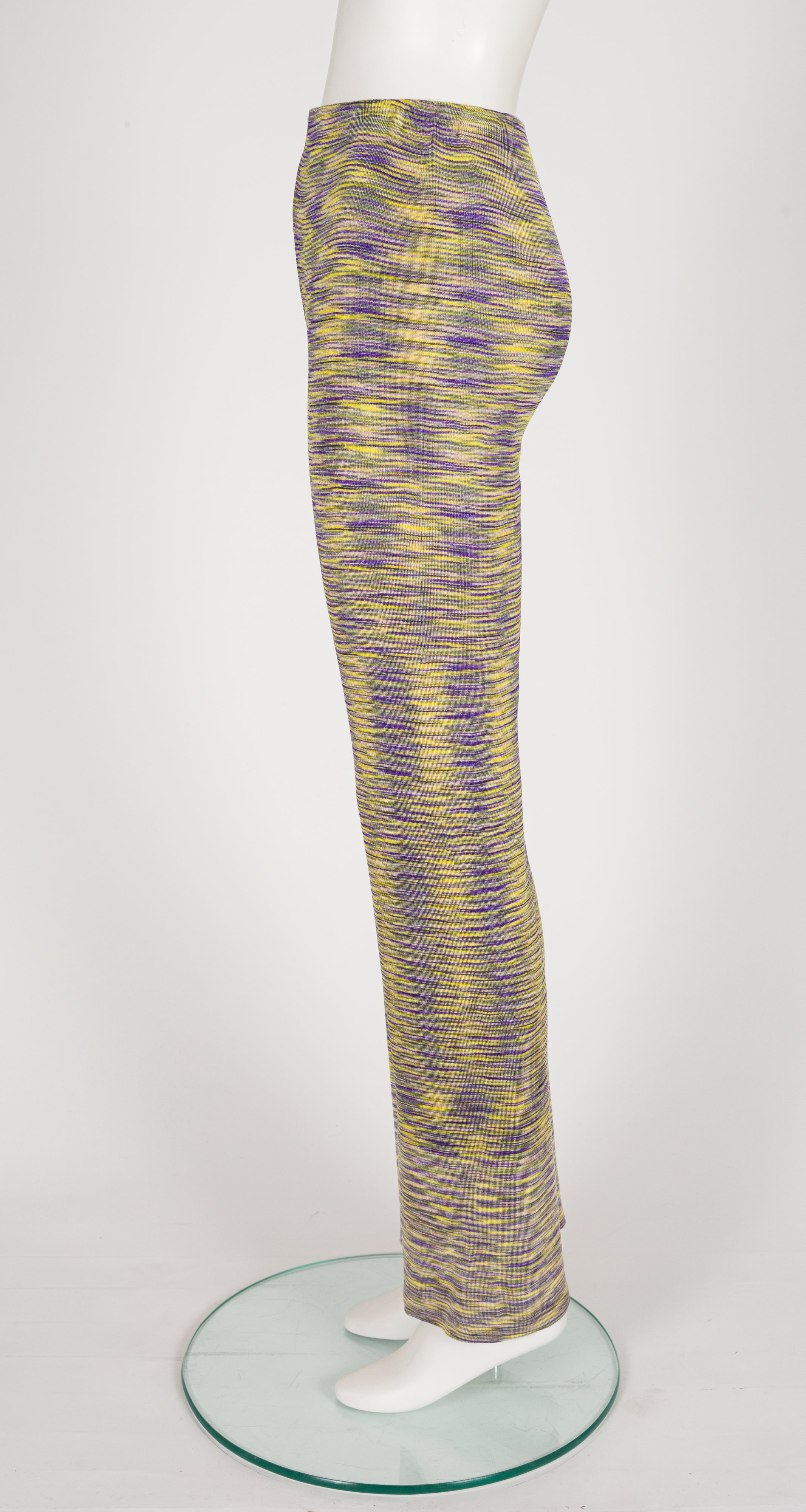 2000s Space Dyed Purple & Yellow Viscose Knit Pants
