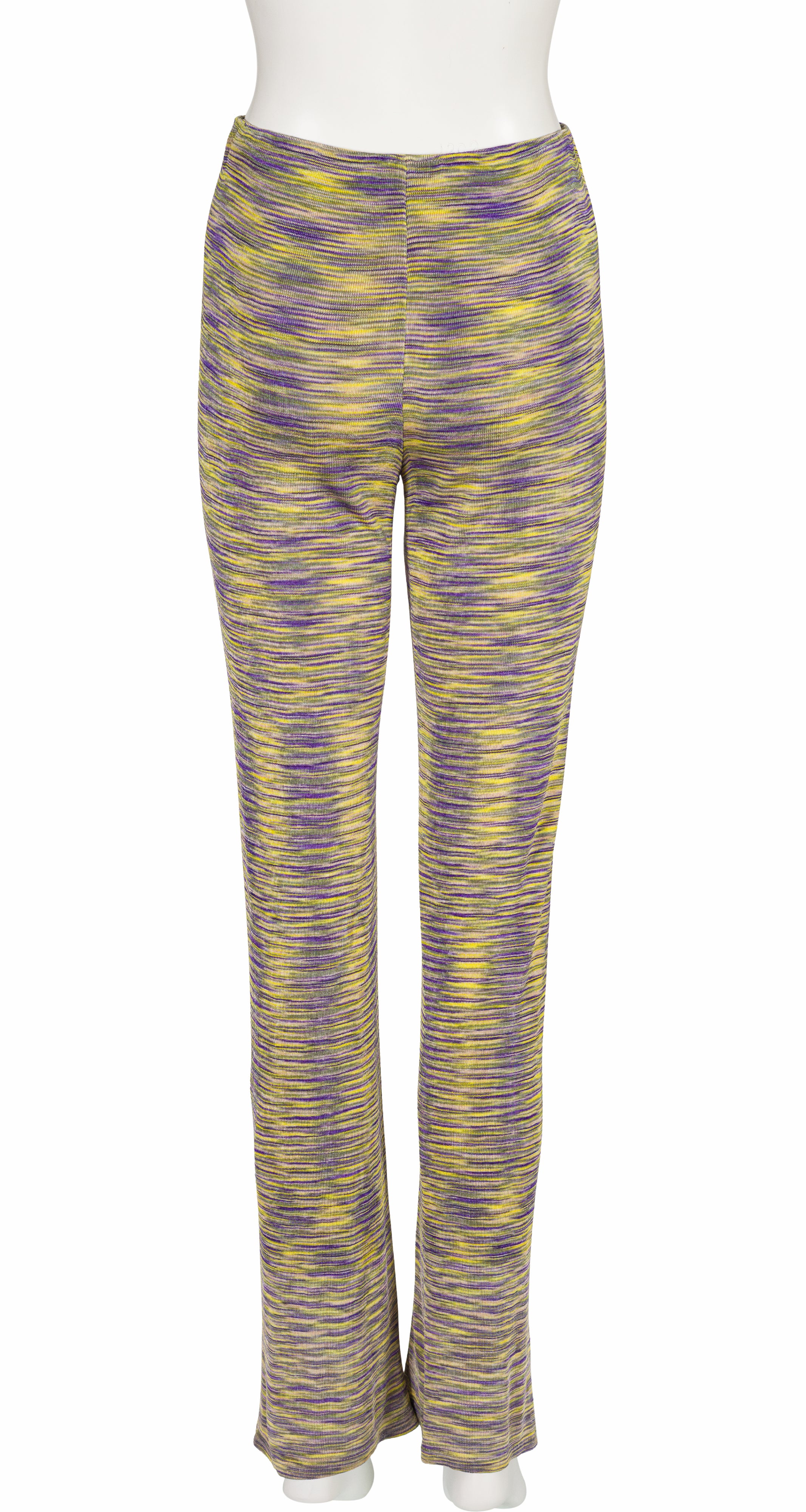 2000s Space Dyed Purple & Yellow Viscose Knit Pants