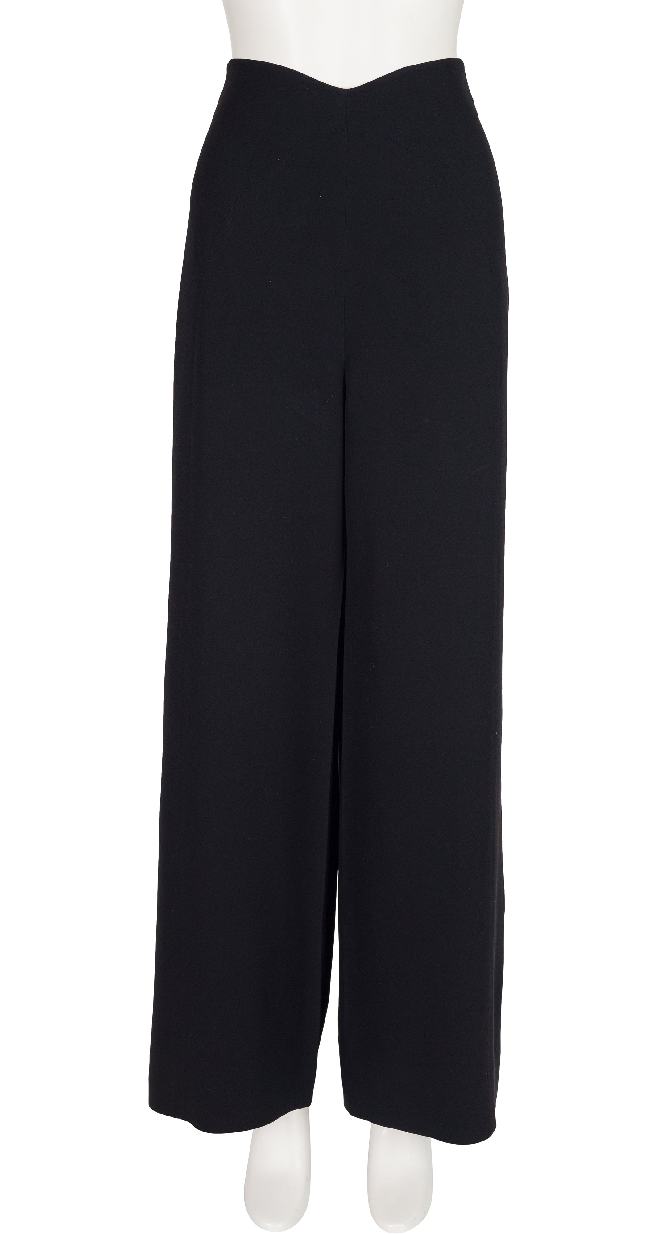 1990s Black Silk Crepe Wide-Leg Trousers