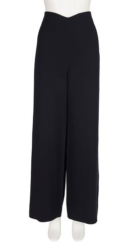 1990s Black Silk Crepe Wide-Leg Trousers