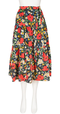 1974 S/S Runway Floral Cotton Tiered Midi Skirt