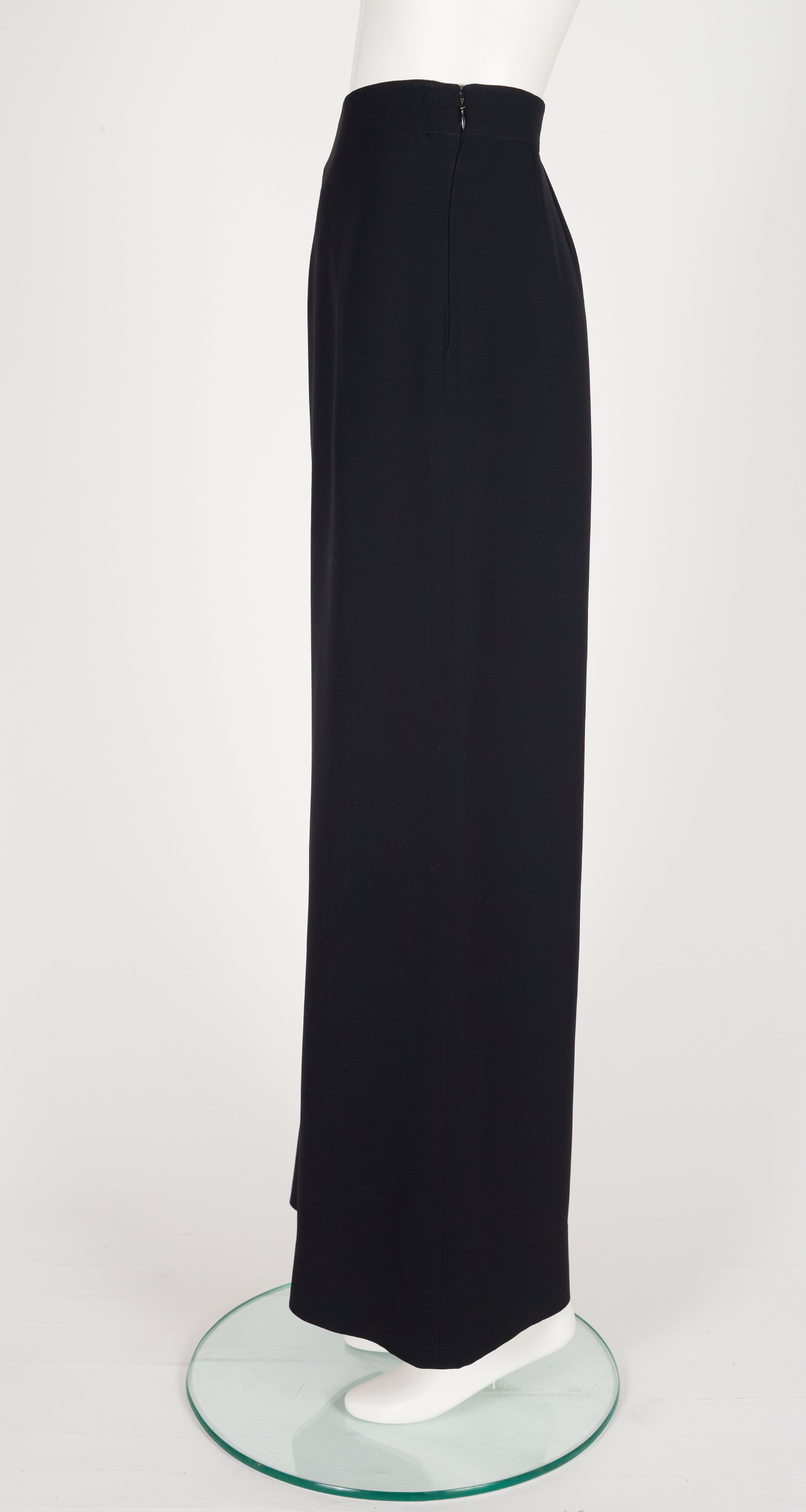 1990s Black Silk Crepe Wide-Leg Trousers