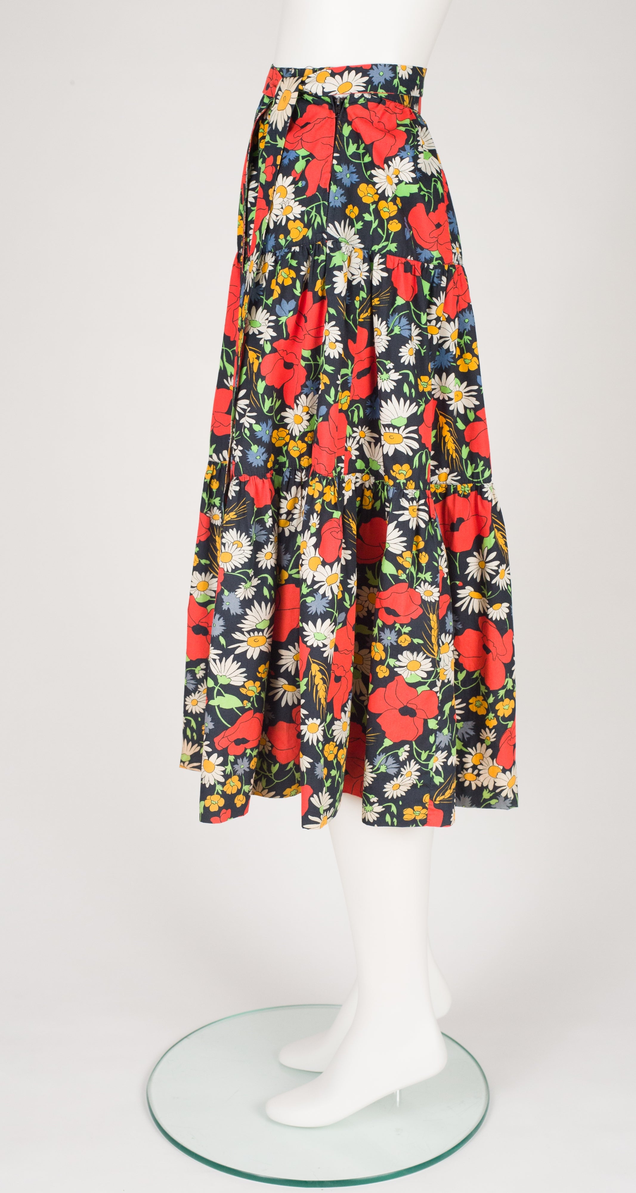 1974 S/S Runway Floral Cotton Tiered Midi Skirt