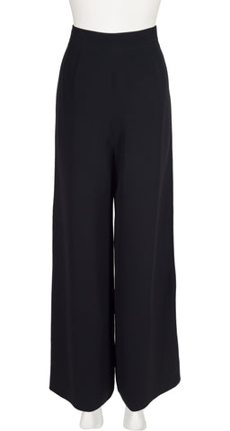 1990s Black Silk Crepe Wide-Leg Trousers