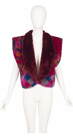 1984 F/W Knight Print Cotton Velvet Sherpa Vest
