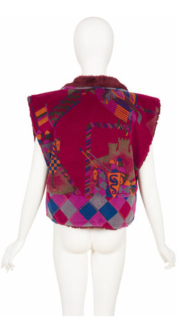 1984 F/W Knight Print Cotton Velvet Sherpa Vest
