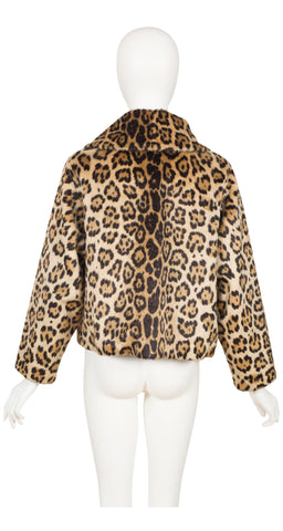 1960s Leopard Print Faux Fur Collared Jacket