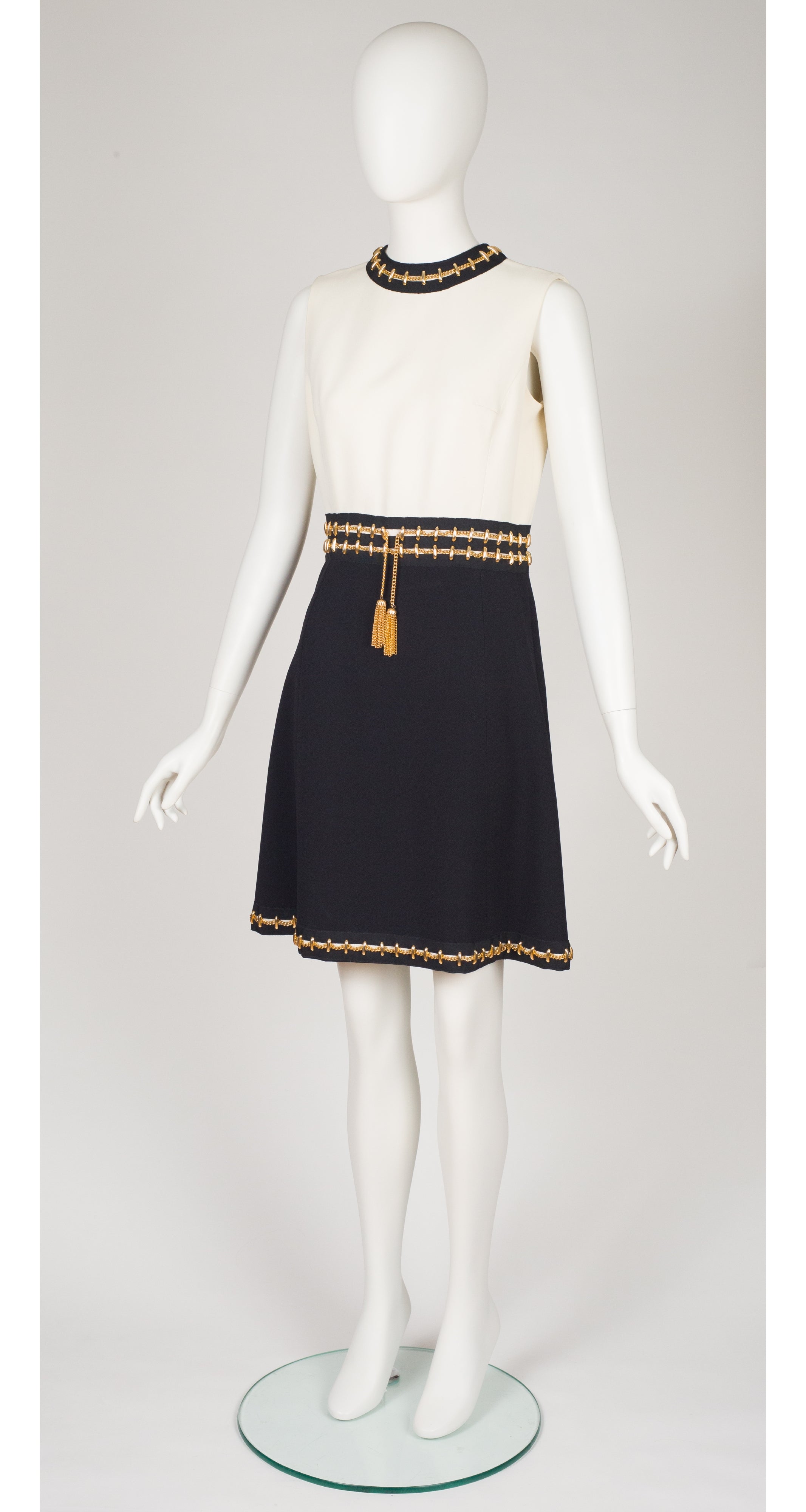 1960s Gold Chain Embellished Wool Crepe Dress