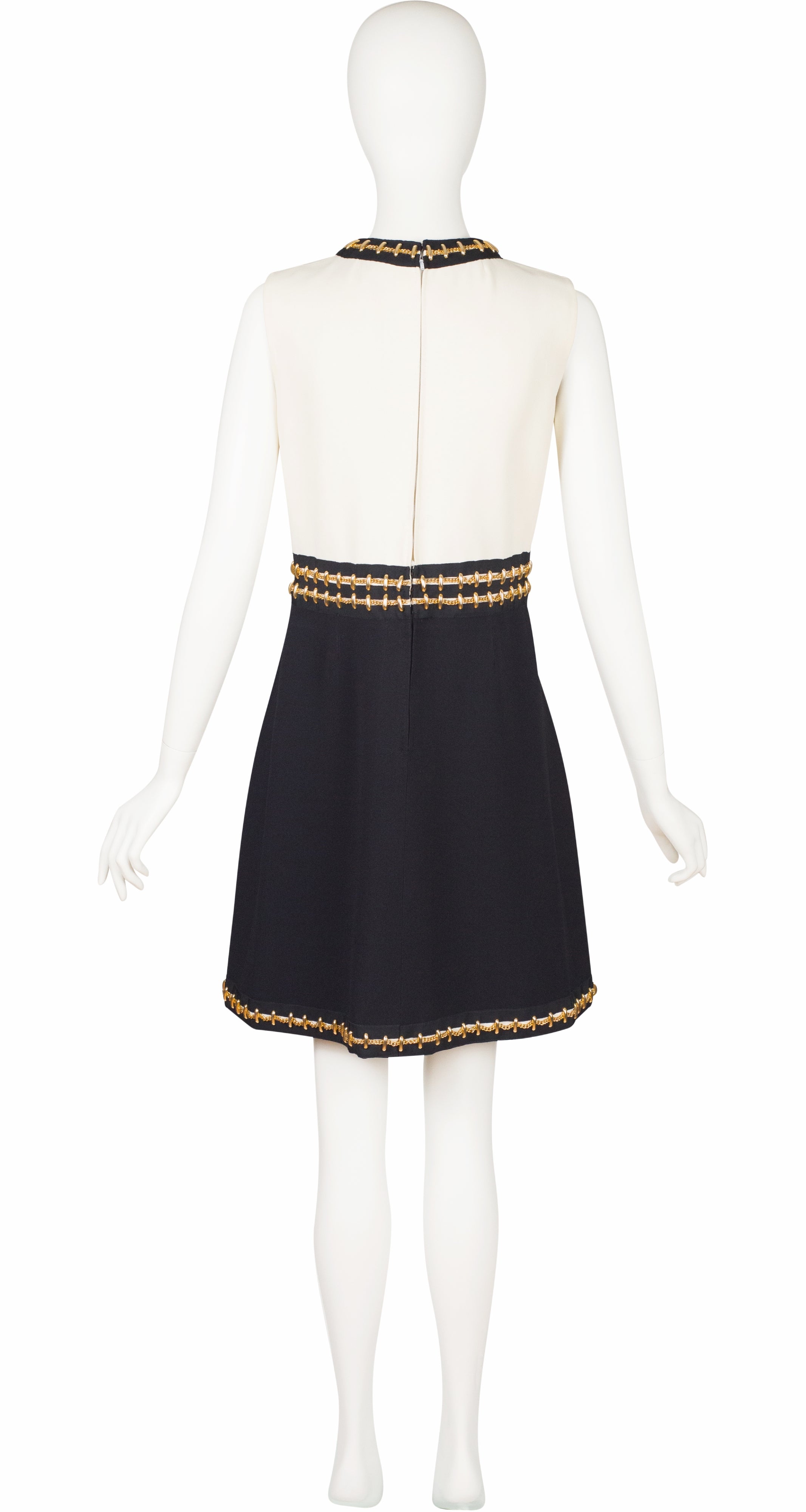 1960s Gold Chain Embellished Wool Crepe Dress