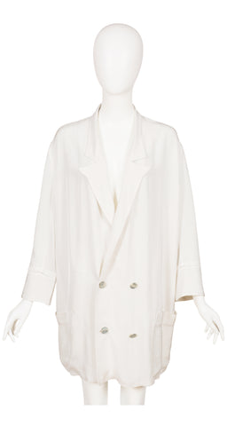 1980s White Rayon Oversized Double-Breasted Jacket