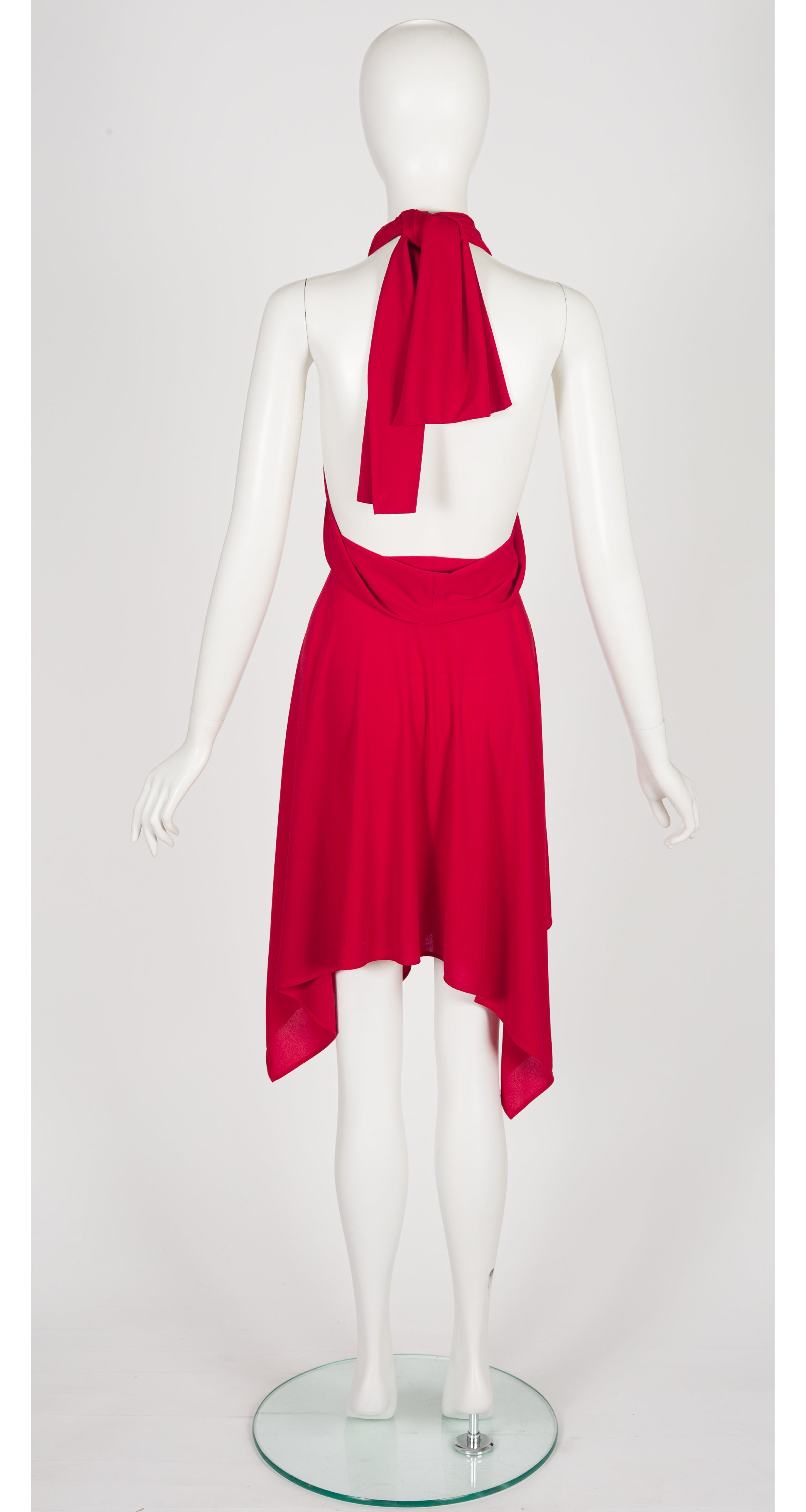 1990s Red Jersey Handkerchief Hem Convertible Dress