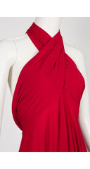 1990s Red Jersey Handkerchief Hem Convertible Dress