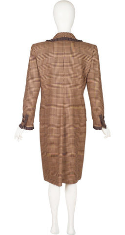 1990s Brown Houndstooth Wool Double-Breasted Coat