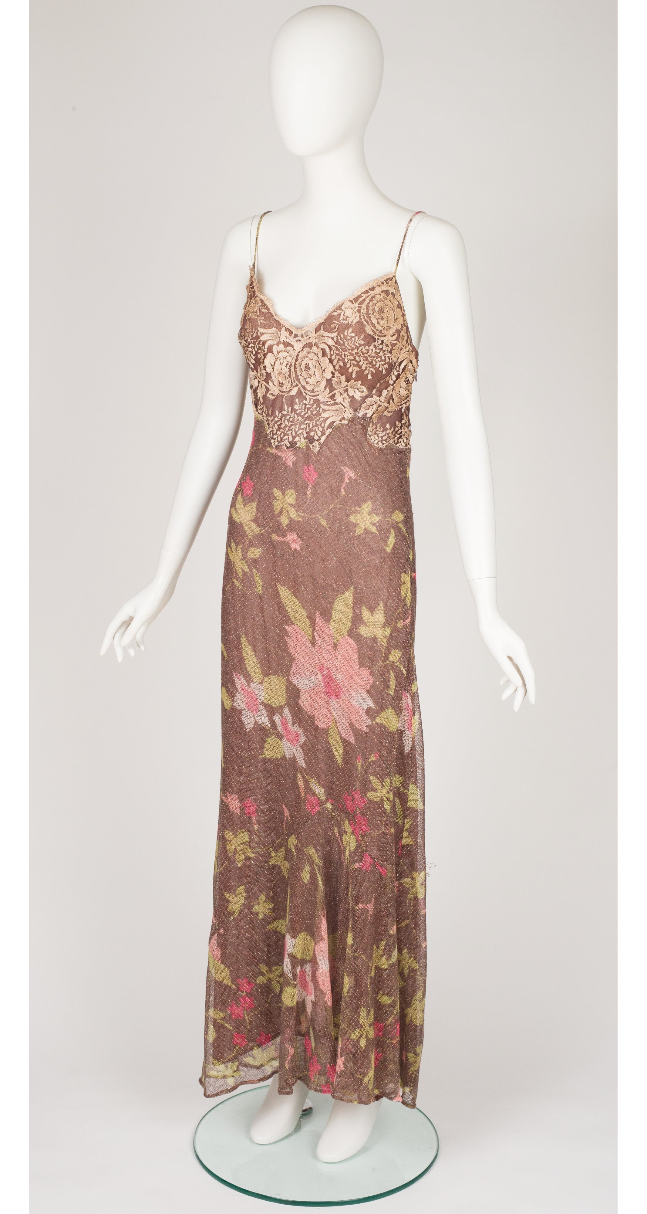 2000s Lace & Floral Lurex Knit Slip Dress