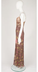 2000s Lace & Floral Lurex Knit Slip Dress