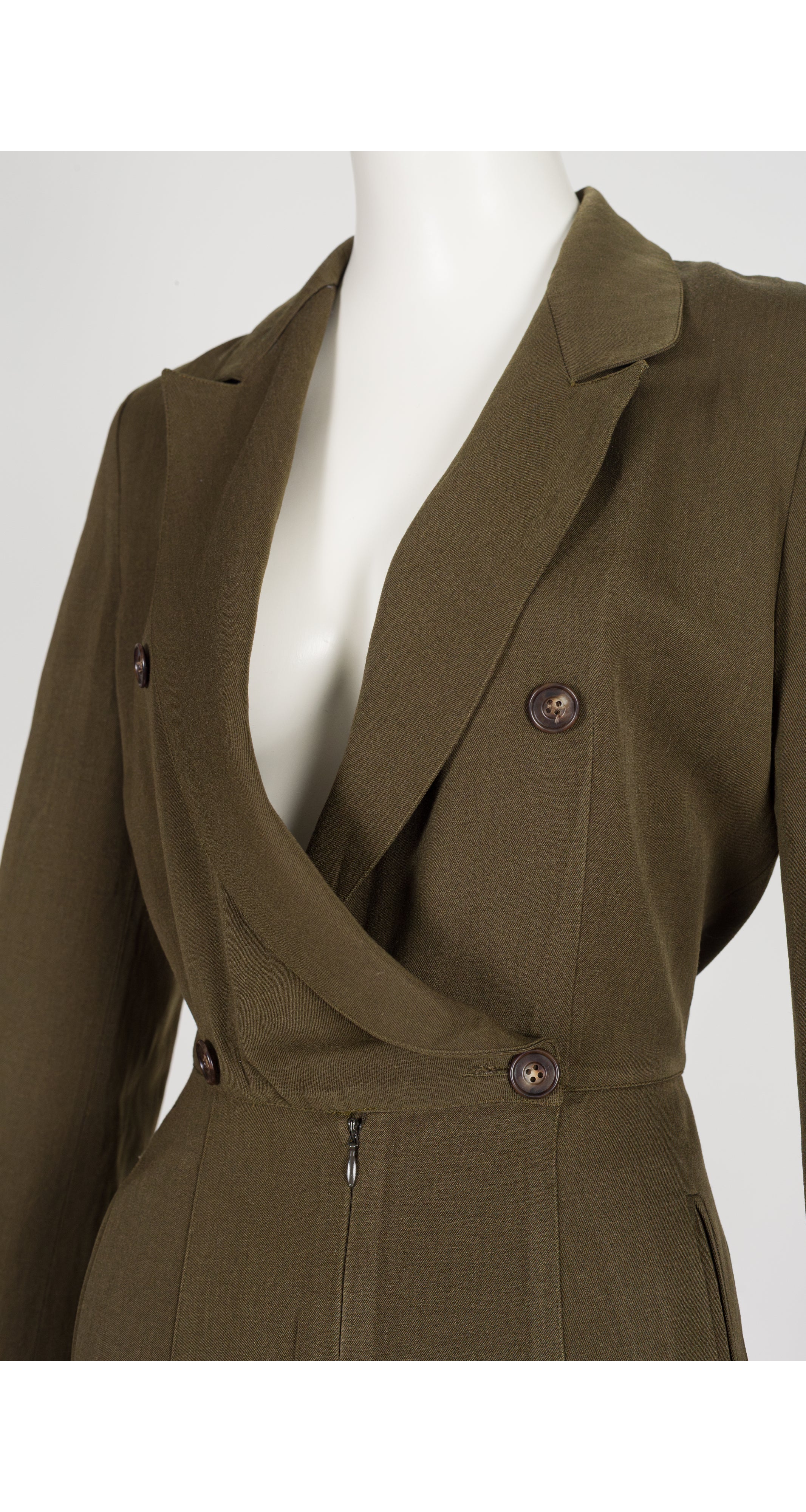 1989-90 F/W Army Green Wool Double-Breasted Jumpsuit