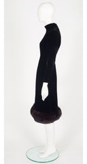 1960s Black Velvet Fur Trim Evening Dress