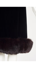 1960s Black Velvet Fur Trim Evening Dress