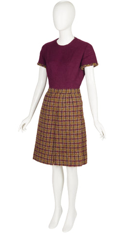 1960s Demi-Couture Plaid Bouclé Wool Dress & Jacket Set
