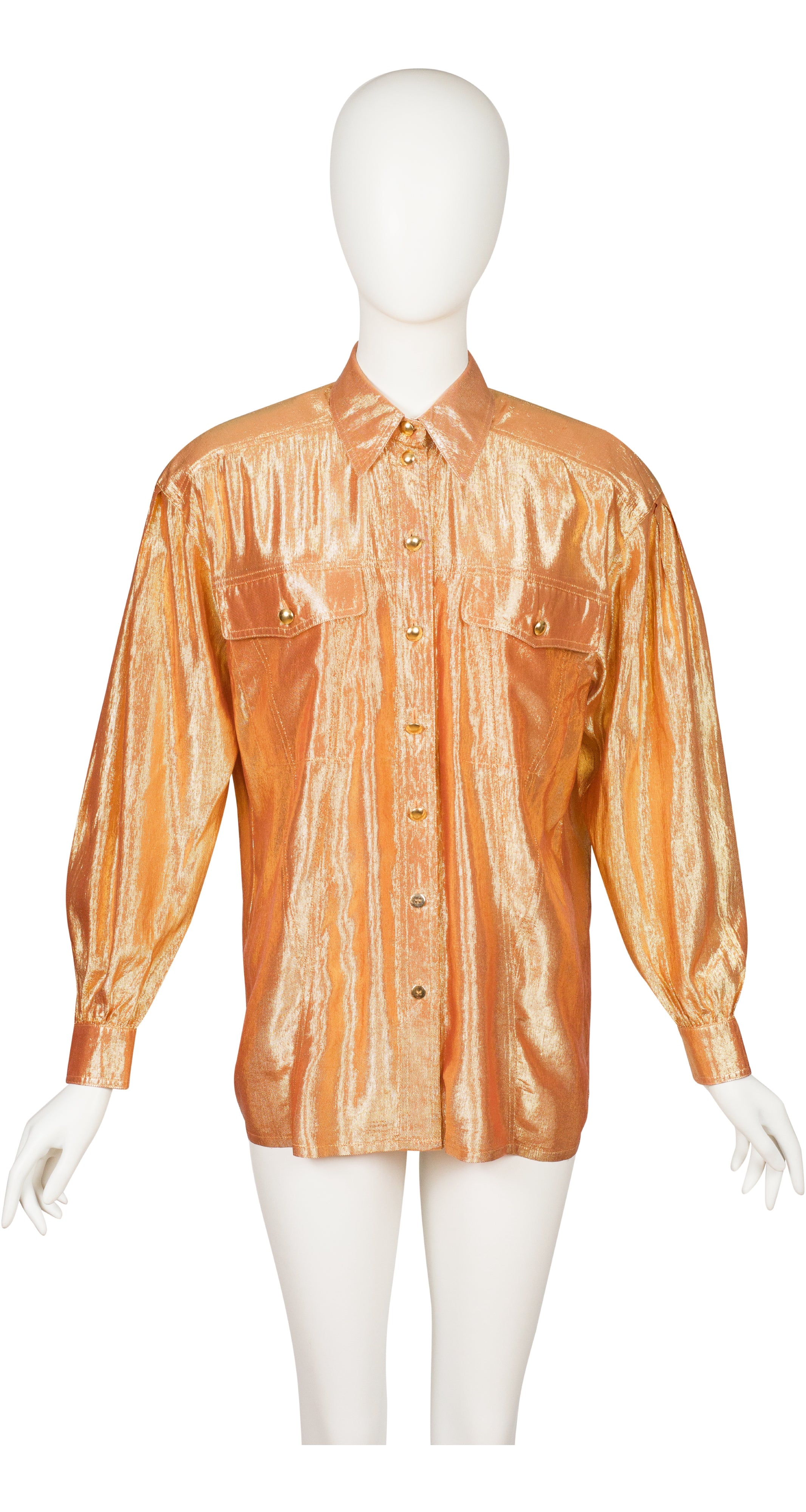 1990s Silk Lamé Collared Button-Up Blouse