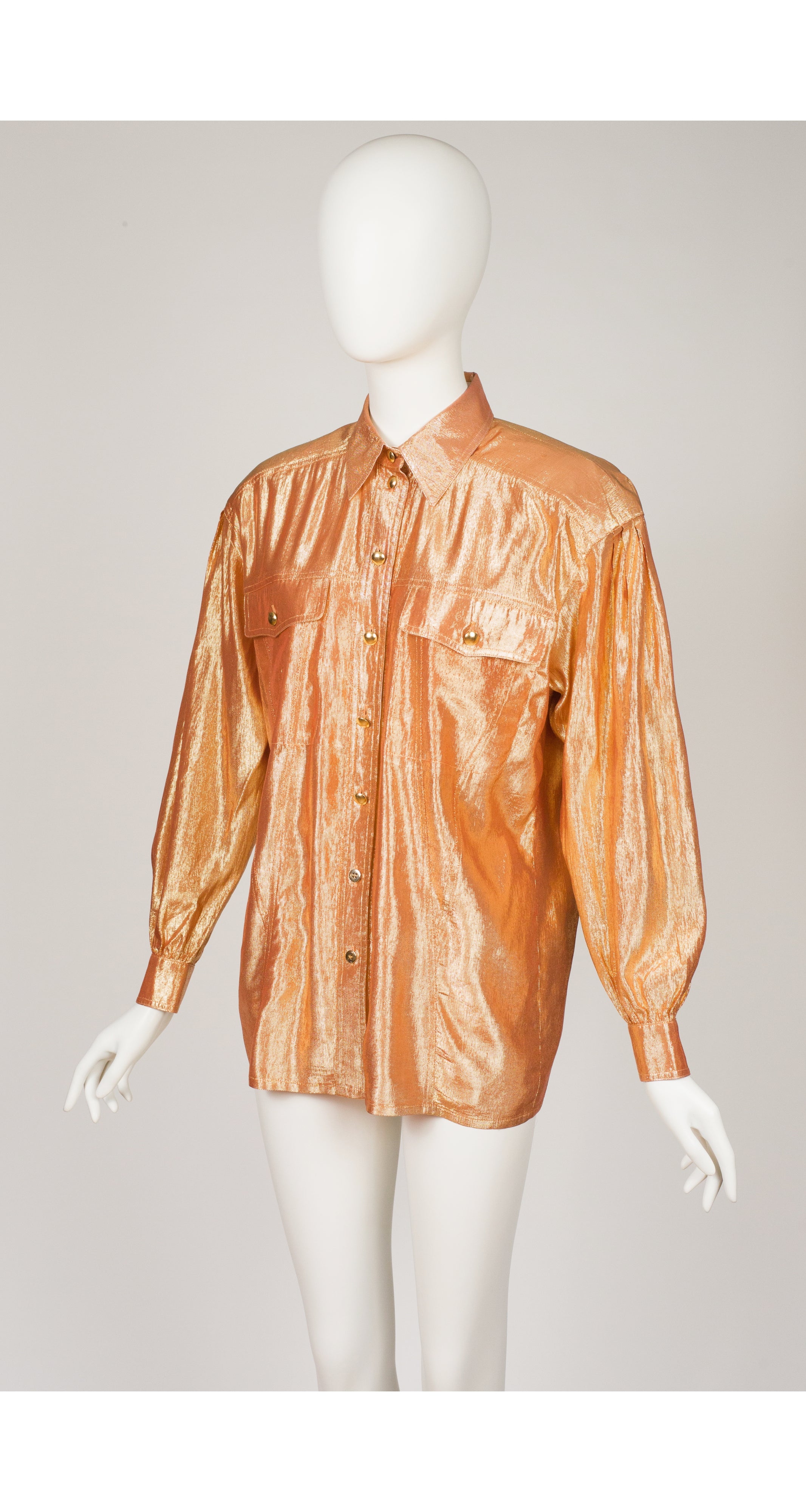 1990s Silk Lamé Collared Button-Up Blouse