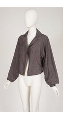 1990s Brown Silk & Wool Tweed Balloon Sleeve Jacket
