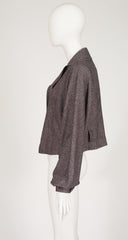 1990s Brown Silk & Wool Tweed Balloon Sleeve Jacket
