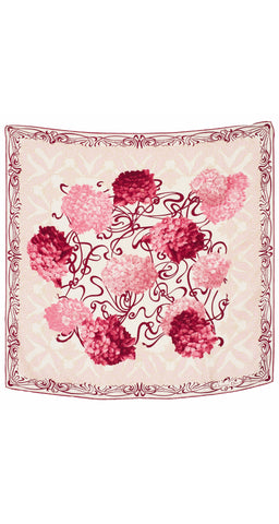 1990s Art Nouveau Hydrangea Print Silk Twill Scarf