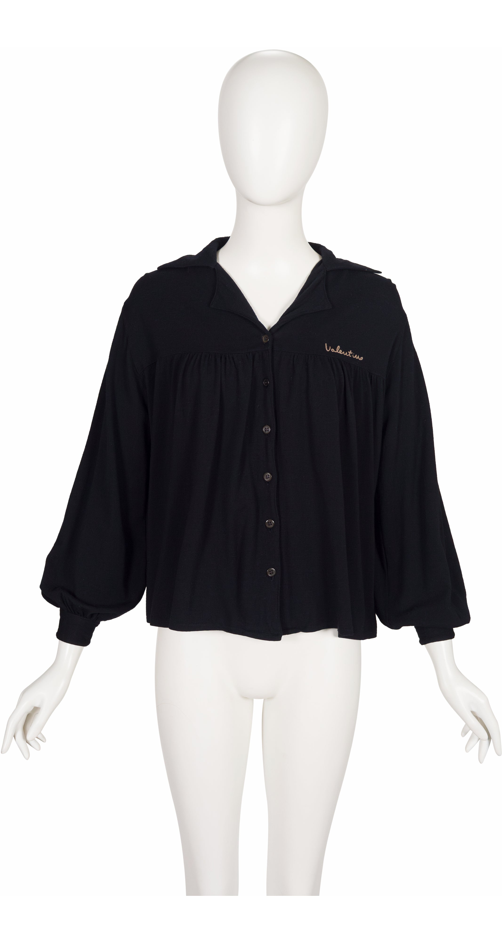 1970s Signature Black Wool Knit Balloon Sleeve