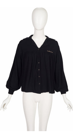 1970s Signature Black Wool Knit Balloon Sleeve