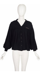 1970s Signature Black Wool Knit Balloon Sleeve