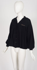 1970s Signature Black Wool Knit Balloon Sleeve