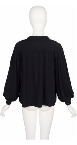 1970s Signature Black Wool Knit Balloon Sleeve