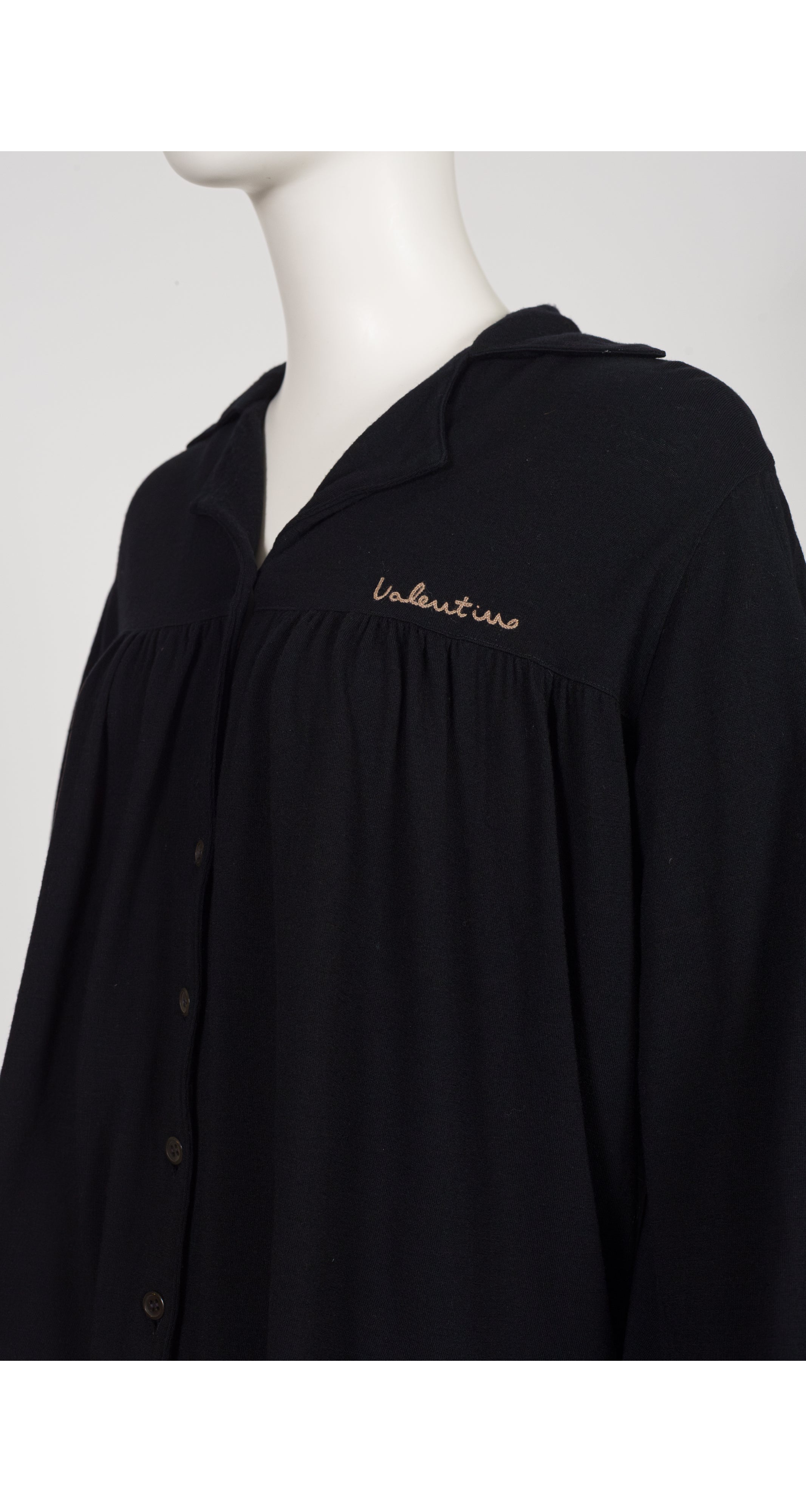 1970s Signature Black Wool Knit Balloon Sleeve