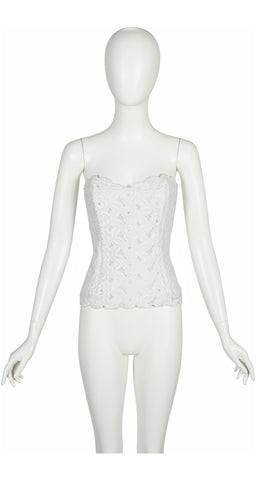 1980s White Floral Eyelet Cotton Bustier Top