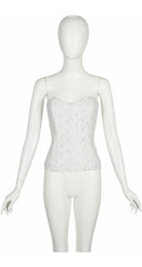 1980s White Floral Eyelet Cotton Bustier Top