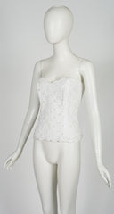 1980s White Floral Eyelet Cotton Bustier Top