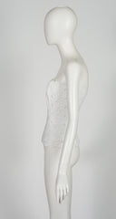 1980s White Floral Eyelet Cotton Bustier Top