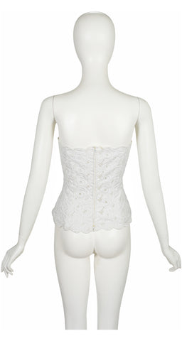 1980s White Floral Eyelet Cotton Bustier Top