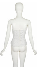 1980s White Floral Eyelet Cotton Bustier Top