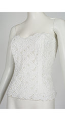 1980s White Floral Eyelet Cotton Bustier Top