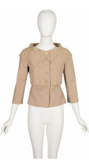 2000s Beige Linen Boat Neck Layered Jacket