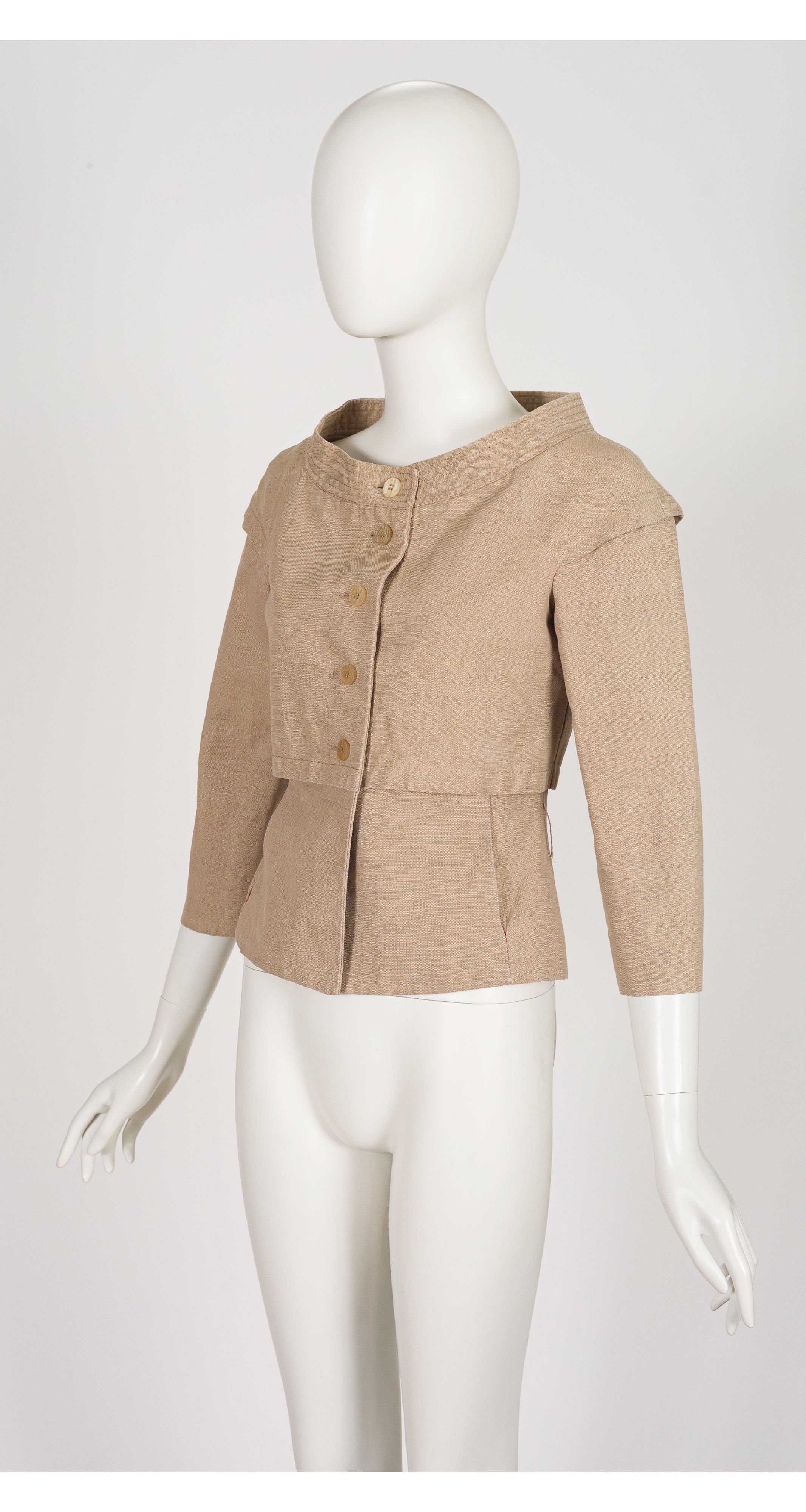 2000s Beige Linen Boat Neck Layered Jacket