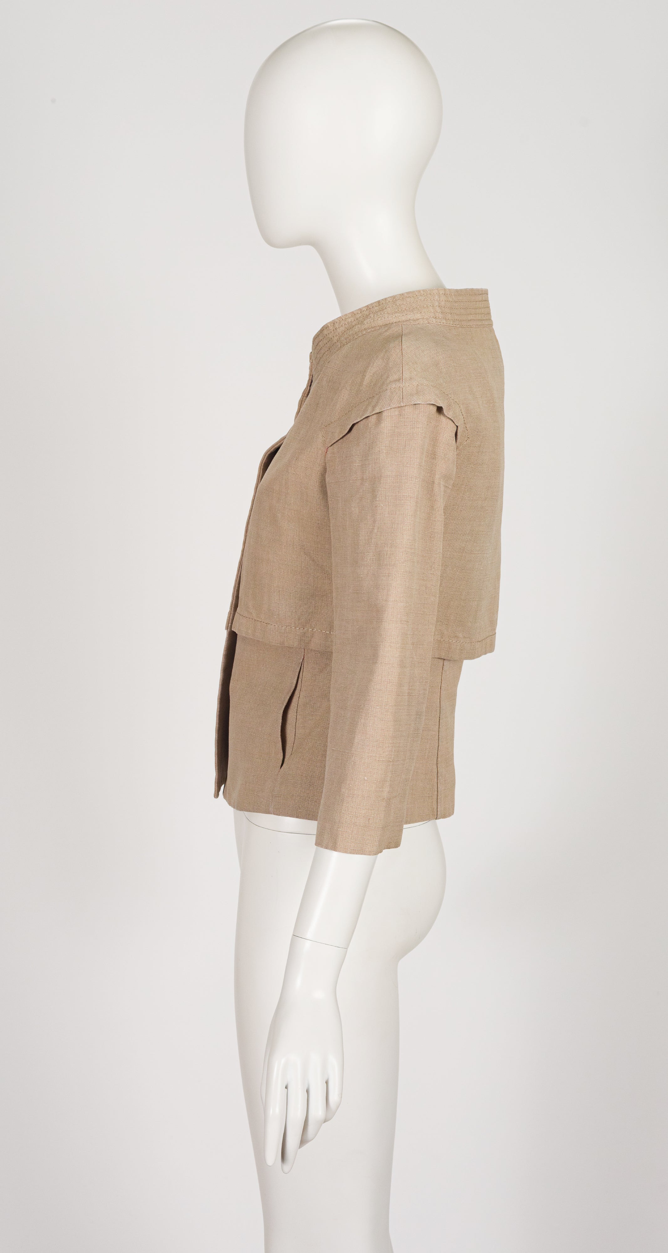 2000s Beige Linen Boat Neck Layered Jacket