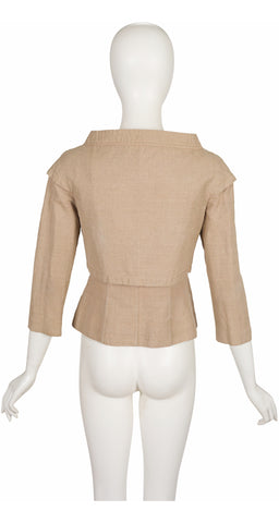 2000s Beige Linen Boat Neck Layered Jacket