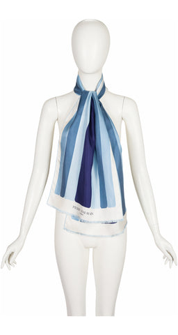 1960s Striped Blue Silk Twill Long Scarf